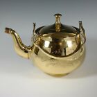 Vtg Solid Brass Footed Tea Pot Turret Knob Engraved Florals Swinging Handle