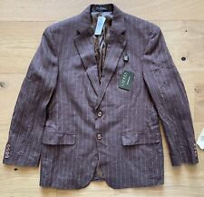 Ralph Lauren Brown Pinstripe Sport Coat Blazer 100% Linen NEW NWT Size 39 Short