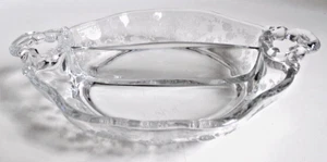 Vintage Cambridge Rose Point Etched Divided Glass 2 Parts Relish, Handles 7.75" - Picture 1 of 9