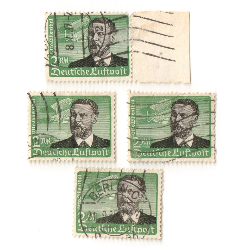 Germany 1934 Third Reich C55 x4 Otto Lilienthal Glider Airmail Stamps CV$76  - Image 1 of 1