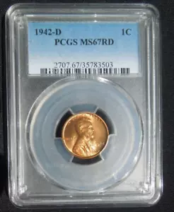 1942-D LINCOLN WHEAT CENT GRADED by PCGS MS-67RD - Picture 1 of 4