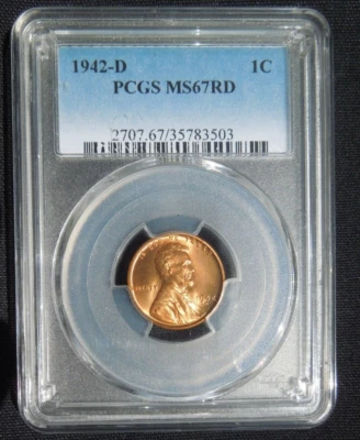 1942-D LINCOLN WHEAT CENT GRADED by PCGS MS-67RD - Image 1 of 4