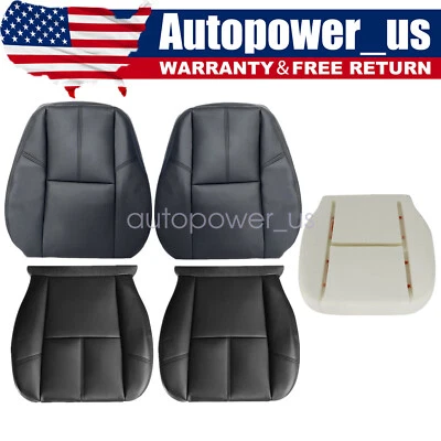 Funda de asiento de cuero y cojín de espuma negra para GMC Sierra 07-14 inferior delantera y superior Foto 1 de 4