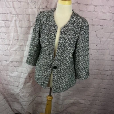 Coldwater Creek Chaqueta Blazer Negro Blanco Talla 14 Preppy Minimalista Foto 1 de 4