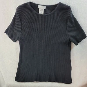 Pierre Cardin Womens Knit Top Tunic Size Large Black Cotton Stretch - Picture 1 of 11