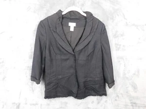 Soft Surroundings Blazer Women Large Petite Linen 3/4 Sleeve Ruffle Collar Art - Picture 1 of 12