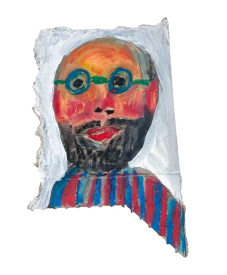 Arte Forastero Original Pintura Retrato Primitivo Hombre Calvo Ingenuo Miz Katie Foto 1 de 4