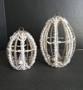 Pottery Barn Beaded Easter Egg Votive or LED Candle Holder Set of 2 - Picture 1 of 17