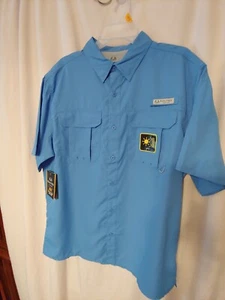 Reel Tree "Large" Short Sleeve Button Up,Collar,Fishing Shirt Regata Med Blue - Picture 1 of 4