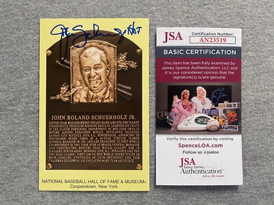 JOHN SCHUERHOLZ AUTOGRAPH HALL OF FAME PLAQUE POSTCARD BRAVES- JSA AN23519 - Image 1 of 2
