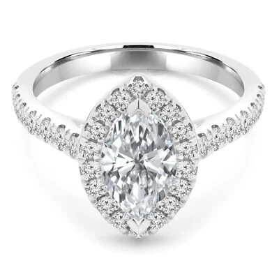 1.57 CT Marquise VS1 F Diamond Halo Engagement Ring 14K White Gold - Image 1 of 4