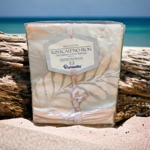 Vintage Wamsutta 2 King Kissenbezüge Supercale Bügelfrei Küste Pfirsich Grau USA Neu - Bild 1 von 13