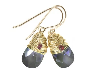 Spyglass Designs Earrings made w/ Crystal Black Silver 14k Solid Gold Wrap - Picture 1 of 18