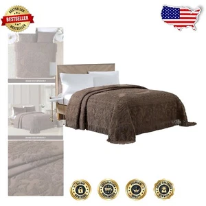 Vintage-Inspired Medallion Chenille Bedspread for Twin Beds in Chocolate Hue - Picture 1 of 8