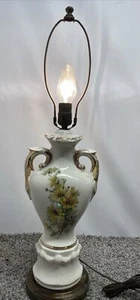 Hand Painted Porcelain Lamp Roses Double Handle Urn Gold Trim Accents - Picture 1 of 18