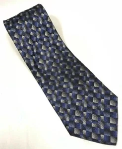 Louis Roth Blue, Silver & Black Cross Hatch Geometric 100% Silk Men's Necktie - Picture 1 of 3