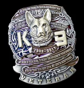 K-9 CORPS SERVICE DOG COIN US POLICE LAW ENFORCEMENT SHERIFF PD PIN UP USA WOW - Picture 1 of 10