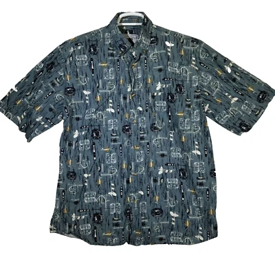 Michael Austin Ruggedwear Men’s Shirt Medium Gray Fishing Print Cotton M210 - Image 1 of 4