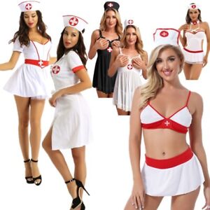 Womens Sexy Nurse Cosplay Fancy Dress Set Halloween Naughty Nurse Costume Outfit