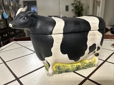 Vintaged Sakura Warren Kimble hand painted Cow cookie jar/Canister. Farm Décor  - Image 1 of 4