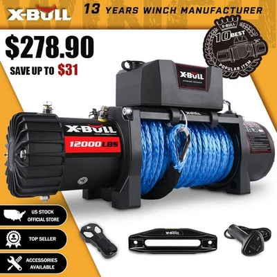 X-BULL 12000LBS Electric Winch 12V Trailer Winch Synthetic Rope Truck 4WD 4X4 - Image 1 of 4