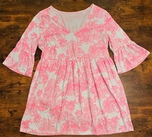 Lilly Pulitzer Palm Beach Anniversary Pink White XL 100% Pima Cotton Toile  - Picture 1 of 6
