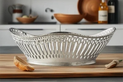 Cesta de pan reticulada vintage plateada grande Foto 1 de 4