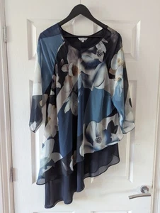 Chesca Floral Print Blue Chiffon Floaty Asymmetric Tunic Top UK18 CS - Picture 1 of 3