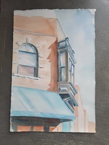 Acuarela original de la artista de Iowa Ann Weigel - 11" x 7,5" - Edificio histórico - Imagen 1 de 2