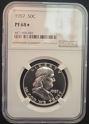 Medio dólar Franklin 1957 prueba 50c NGC PF68☆ | *Estrella* | Preciosa moneda ver fotos Foto 1 de 4