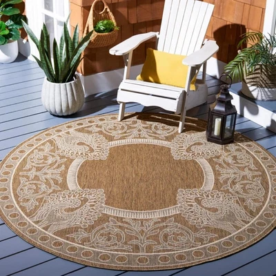 Courtyard Collection Area Rug - 6'7" Round, Brown & Natural, Non-Shedding & E... - Image 1 of 3