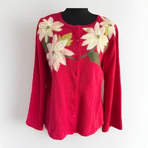 CARLY ST CLAIRE roter Weihnachtsstern Perlen Weihnachten Xmas Strickjacke Pullover Gr. XL - Bild 1 von 24