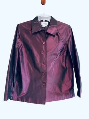 Chaqueta Talbots Seda Púrpura Iridiscente Cazadora Botón Delantero Talla 8 Pequeño Dinero Antiguo Foto 1 de 4