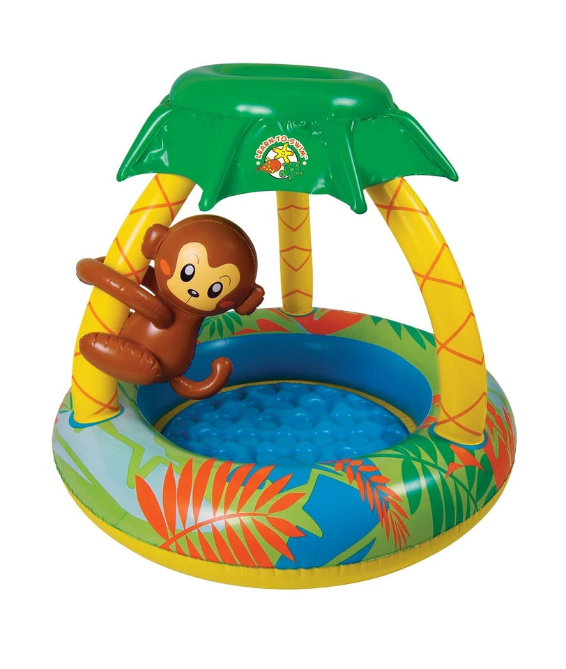 Inflatable Jungle Themed Kids Pool with Canopy Toy and Squeaky Monkey 40in - Image 1 of 4