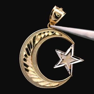 10KT Two-Tone Star & Moon Pendant – 2.49g (1.6 DWT) - Picture 1 of 10