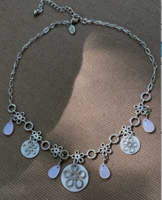 Lia Sophia Mother of Pearl & Silver-Tone Flower Necklace with Teardrop Dangles. - Image 1 of 4
