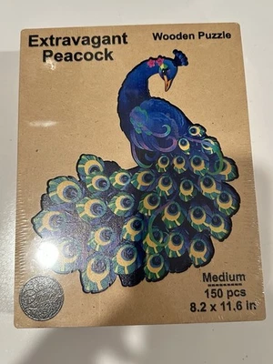 Rompecabezas de madera verde Dymier - Pavo real extravagante - 150 piezas - Nuevo Foto 1 de 2