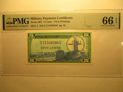 Series 681 5 Cents Military Payment Certificate MPC First Printing PMG 66 EPQ - Image 1 of 2