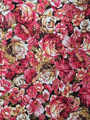 Fabri-Quilt HOUSE OF THE ROSE Pink Tan Red Floral Quilt Fabric 3.5yds - Image 1 of 2