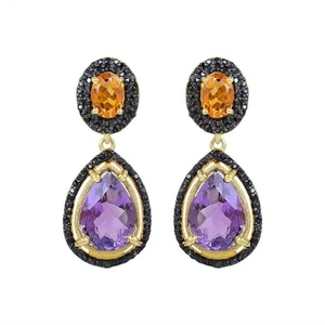 Sterling Silver Amethyst Gemstone Women Wedding Dangle Earrings Vintage Jewelry - Picture 1 of 6