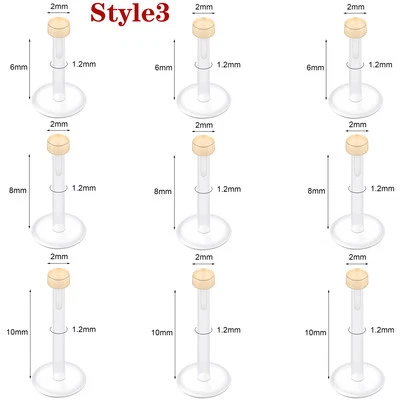 9 peças piercing labret acrílico transparente anel labial nariz parafuso prisioneiro orelha hélice Tragus - Imagem 1 de 4