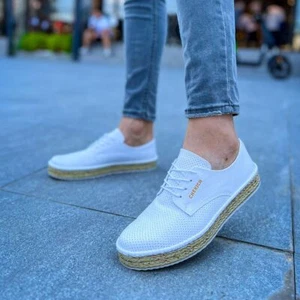 Chekich CH117 Alpargatas Para Hombre, Cuero Moda Zapatos Blancos - Imagen 1 de 4