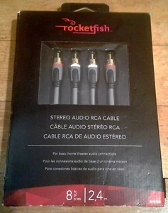 NEW Rocketfish 8ft. Stereo Audio RCA Cable RF-G1211 Speaker AV Hi-Def 24k Plate - Picture 1 of 2