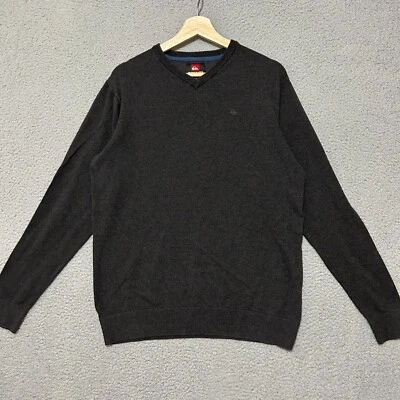 Quiksilver V 领毛衣男式 M 灰色套衫轻便尼龙棉混纺 — 第 1/4 张图片