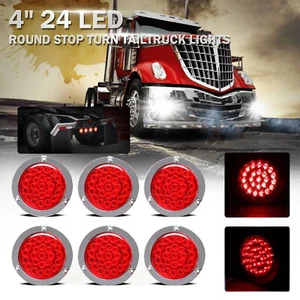 6PCS 4" Round 24LED Red Truck Trailer Stop Turn Tail Brake Lights w/Chrome Bezel - Picture 1 of 11
