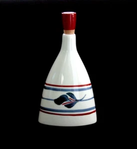 Japanese Porcelain White Wine 10" Tall Decanter Blue & Deep Red Design - Picture 1 of 11