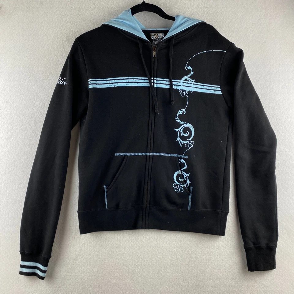 Vans Sudadera con Capucha Niñas Grande L Negra Cremallera Completa Bolsillos Polares Rayas Informal Cómoda Foto 1 de 4