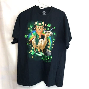 Camiseta Leprechaun Gato on Llama Unicornio Negro Lucky Verde Para Hombre Talla XL - Imagen 1 de 6