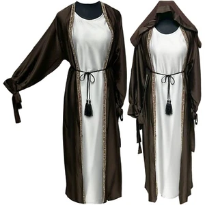 Luxus vierteiliges offenes Abaya-Set mit Satinverzierung - Bild 1 von 5