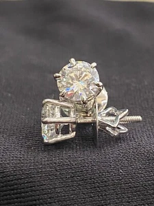 GIA Certified 2 Cts Natural Diamonds 6-Prong Solitaire Stud Earrings In 18K Gold - Picture 1 of 12